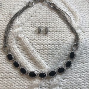 Silver black gemstone necklace set